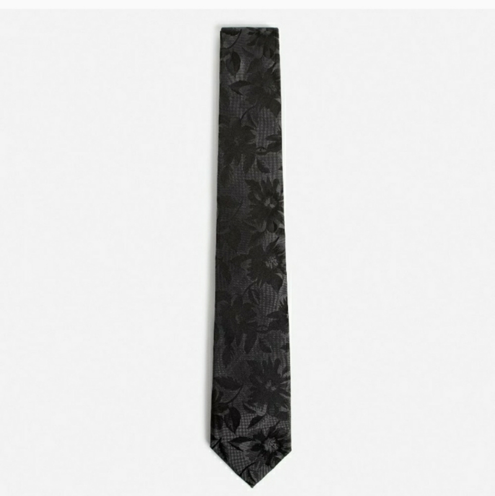 Express Grey Black Narrow Floral Silk Tie